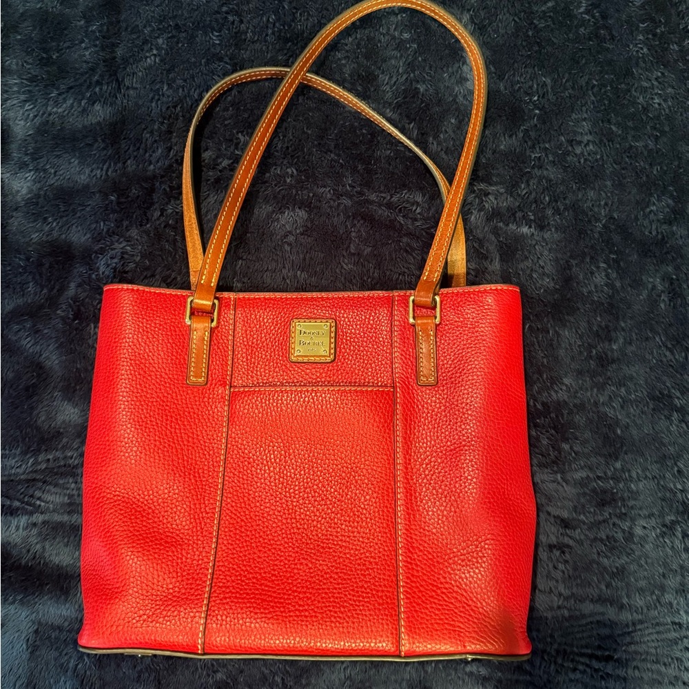 Dooney & Bourke Red Leather Tote with Tan Handles
